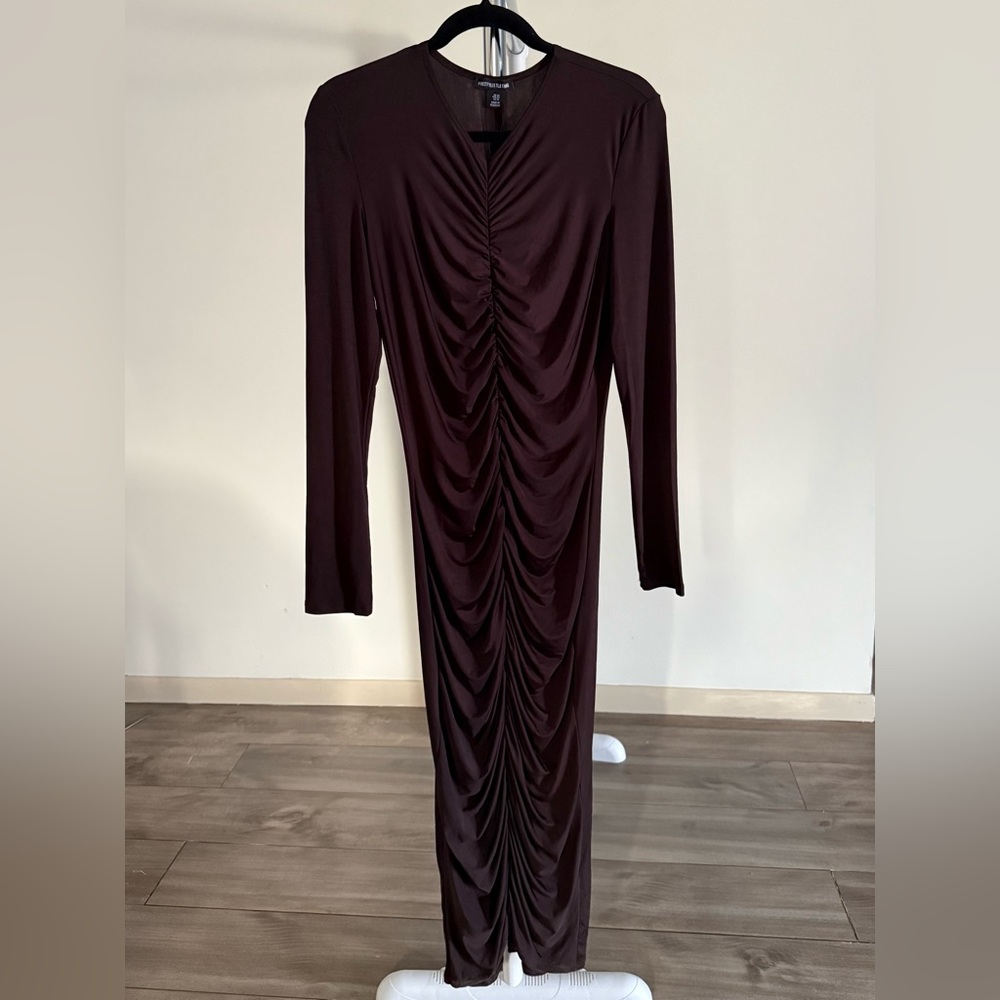 PrettyLittleThing Elegant Long Sleeve Ruched Dress - Dark Brown